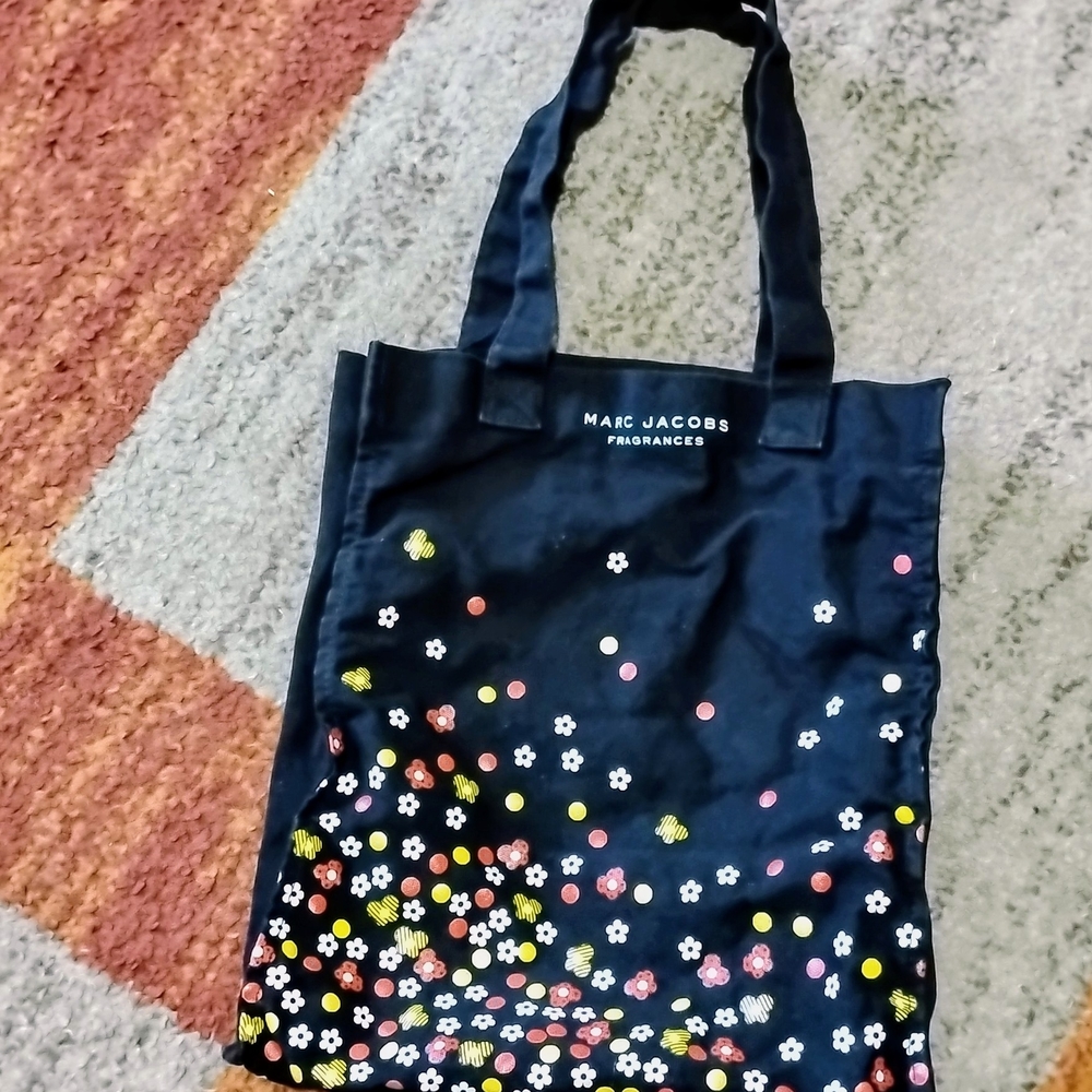 Marc Jacobs Black Canvas Multicolor Floral Tote Bag